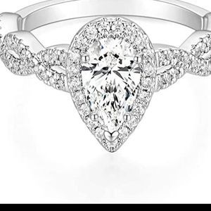 TIGRADE 1.5CT Engagement Ring for Women Teardrop Cubic Zirconia Wedding Band